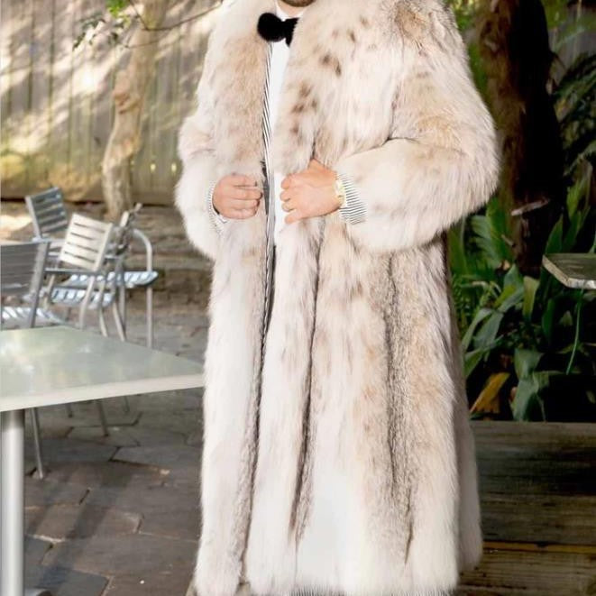 Men's Leather Fur Coat, Medium Length