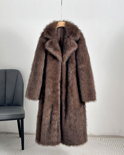 Autumn and Winter Extended Perforation Imitation Overcoat