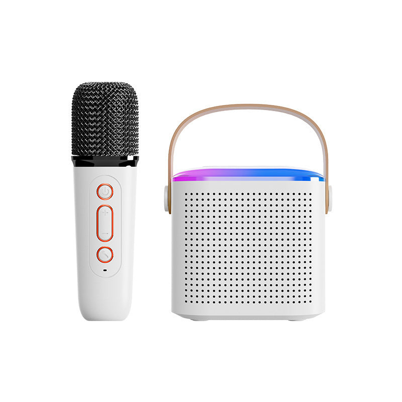 Microphone Karaoke Machine Bluetooth Compatible Speaker with 2 Wireless Mics, RGB Light, Home Family Singing Speaker