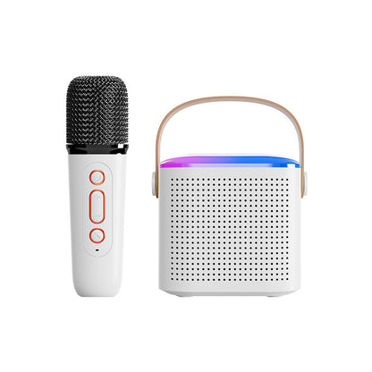 Microphone Karaoke Machine Bluetooth Compatible Speaker with 2 Wireless Mics, RGB Light, Home Family Singing Speaker