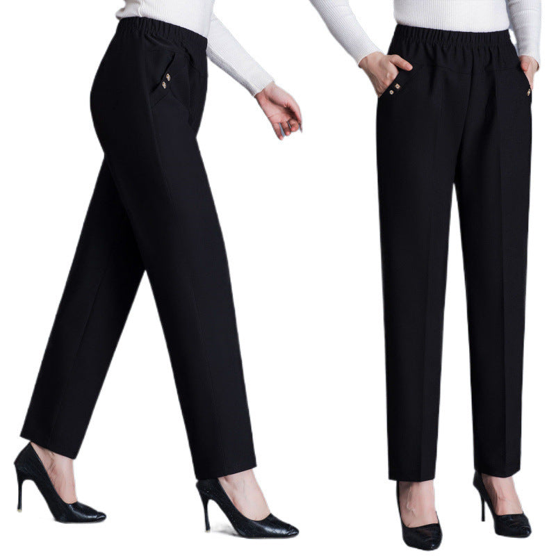Spring and Autumn Mid-Age Mom Pants Straight Leg Trousers