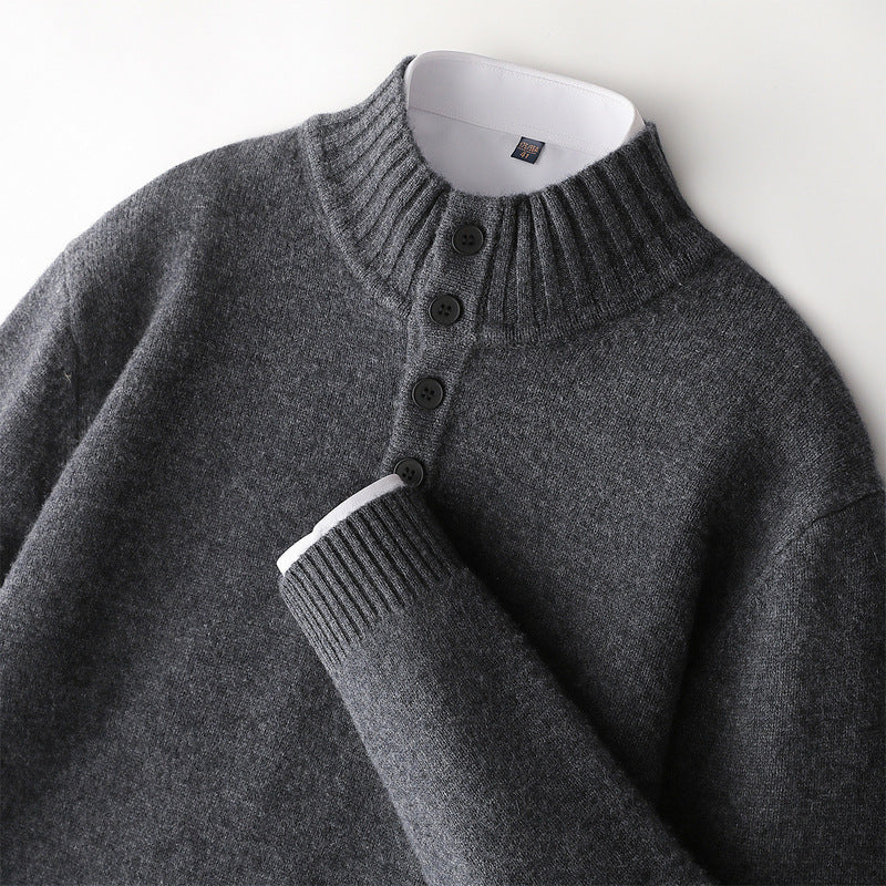 Men's thick four-button wool sweater