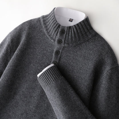 Men's thick four-button wool sweater