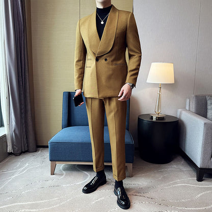 Men's Casual Suit Double Breasted Green Collar