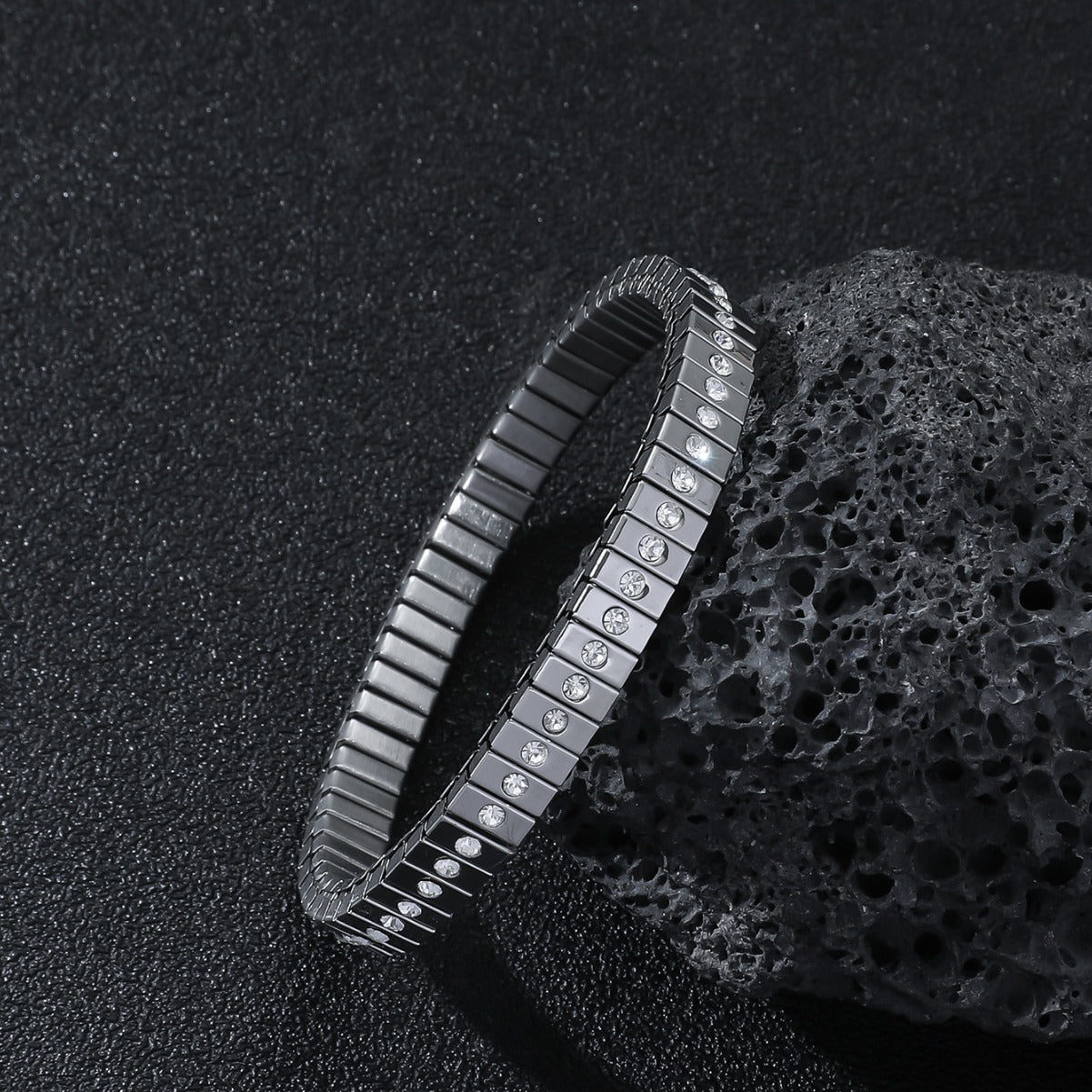 Cold Stainless Steel Diamond Elastic Bracelet for Men