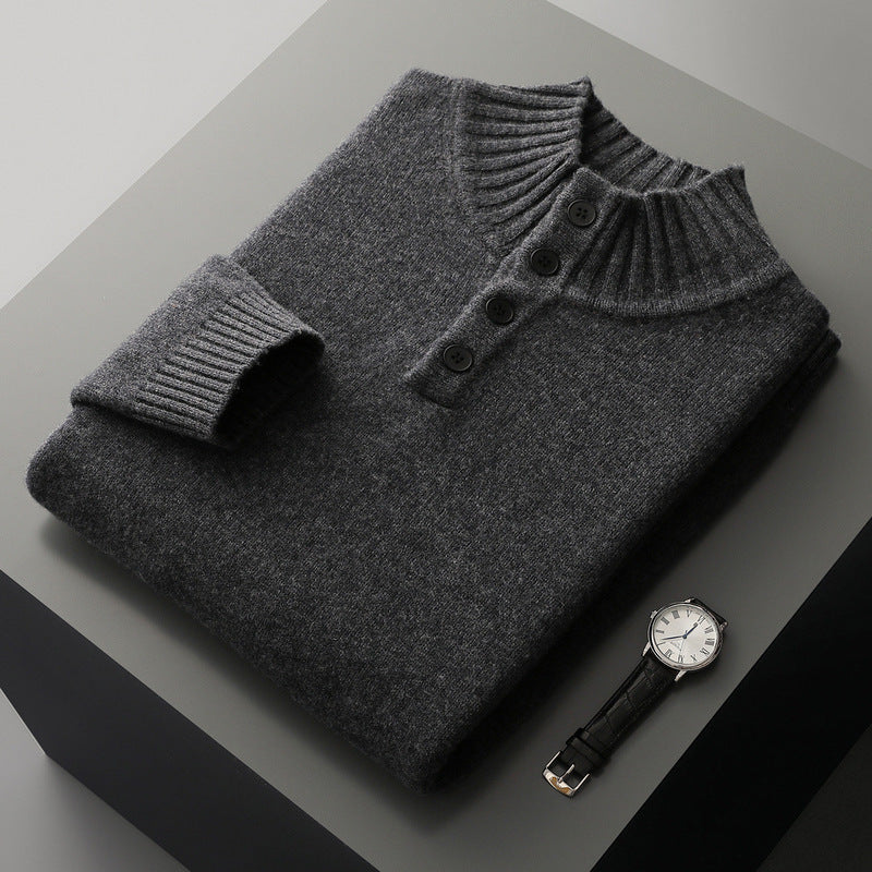 Men's thick four-button wool sweater