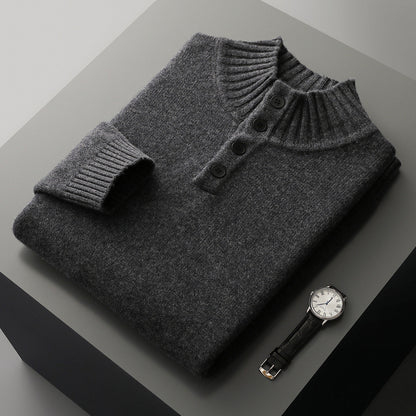 Men's thick four-button wool sweater