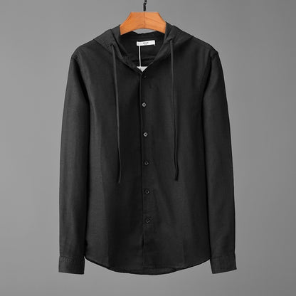 Men's Hooded Tether Thin Loose Long Linen Sleeves Shirt