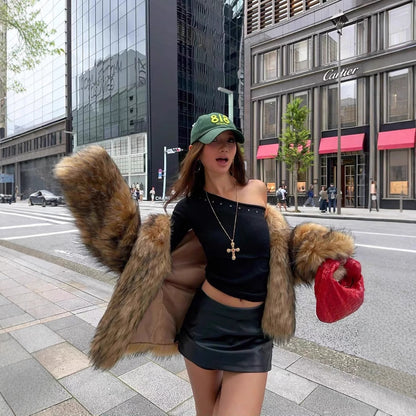 Stylish Polyester Fur Overcoat Coat