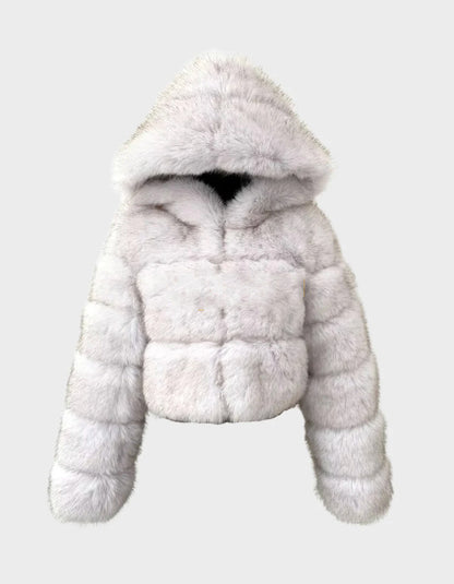 Short Hood Fox Fur Feminino Long Sleeve Stitching Coat