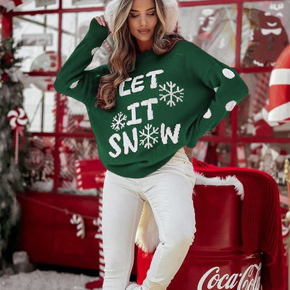 Women's Casual Loose Round Neck Christmas Red Sweater