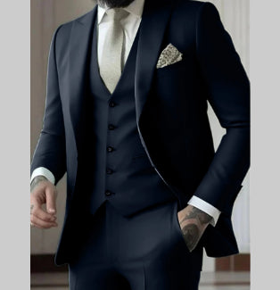 Men's Solid Color Slim Fit Business Suit Set