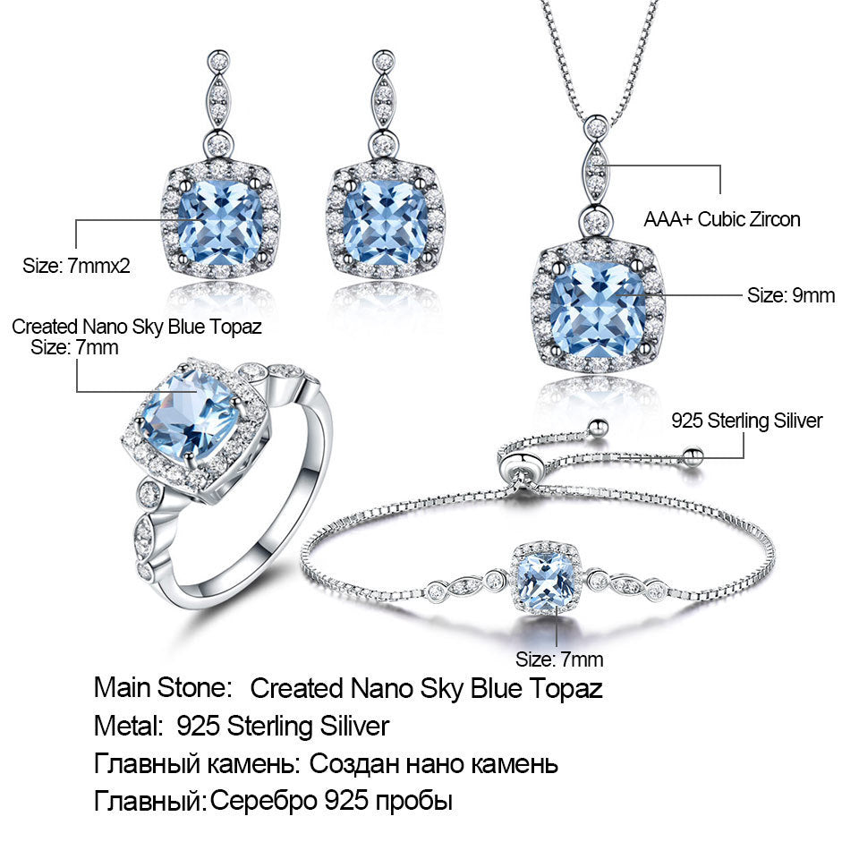 925 Sterling Silver Sky Blue Topaz Necklace, Four-Piece Set