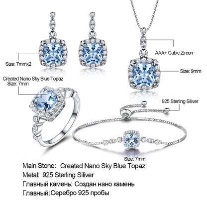 925 Sterling Silver Sky Blue Topaz Necklace, Four-Piece Set