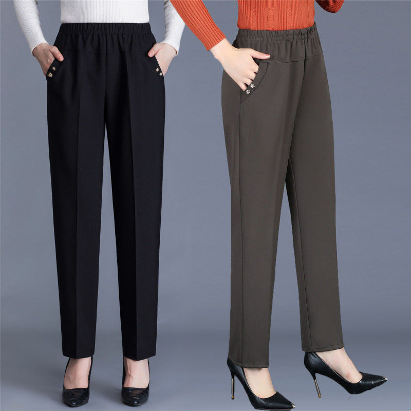 Spring and Autumn Mid-Age Mom Pants Straight Leg Trousers