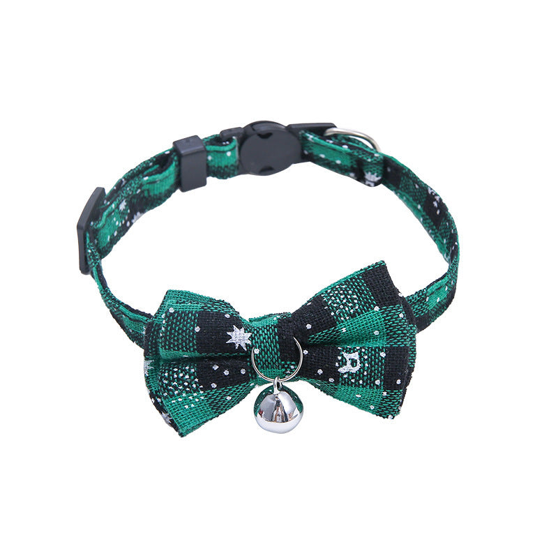 Collar For Small Dogs Christmas Quick Release Plaid Bow Tie Collar Necklace Cat Gato Collar Safety Elastic Bowtie With Bell