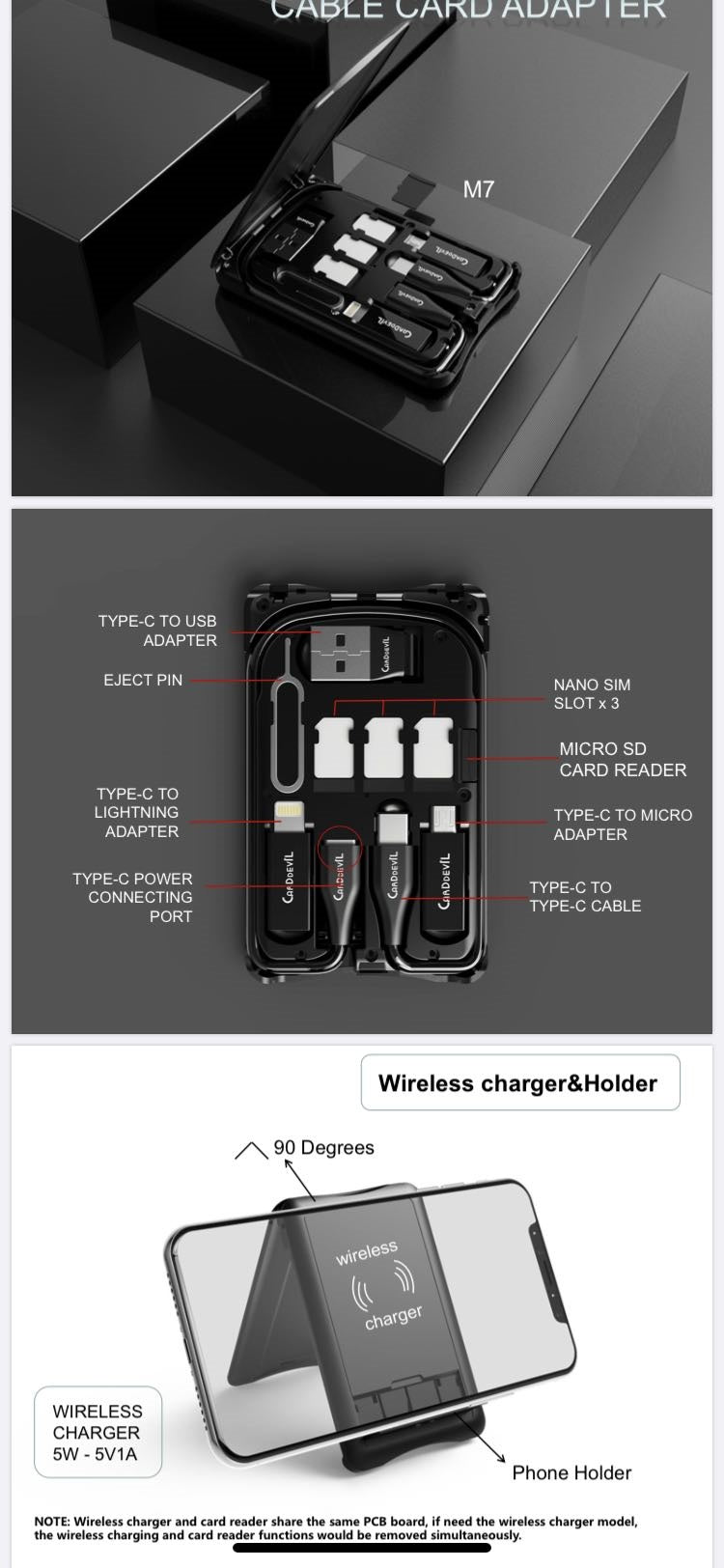 Multifunctional travel survival card, all-in-one data cable.