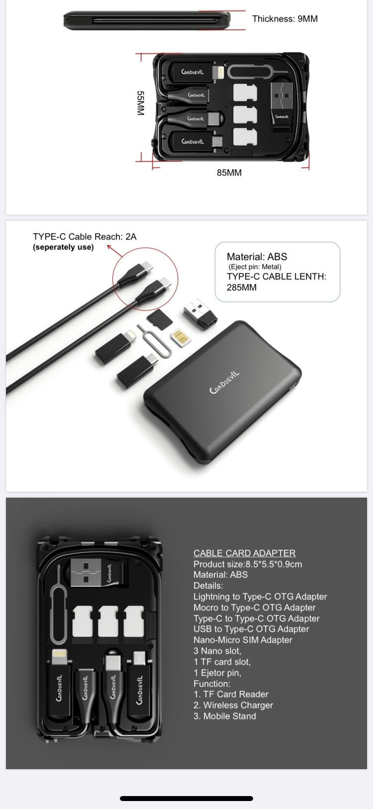 Multifunctional travel survival card, all-in-one data cable.