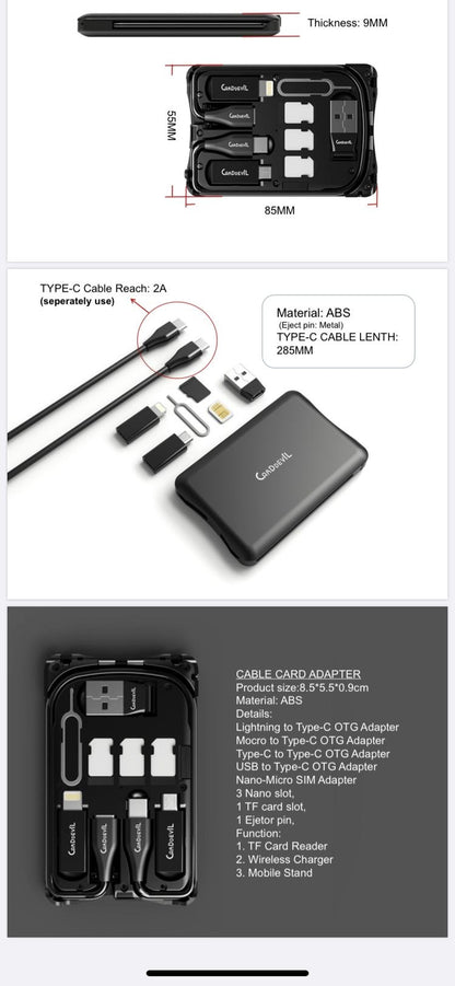 Multifunctional travel survival card, all-in-one data cable.