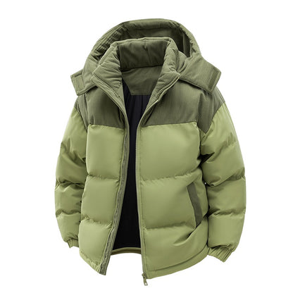 Thick Corduroy Patchwork Jacket Winter Zip-up Stand Collar Coat Casual Commuter Long-sleeved Cardigan Top Outwear Women's Clothing