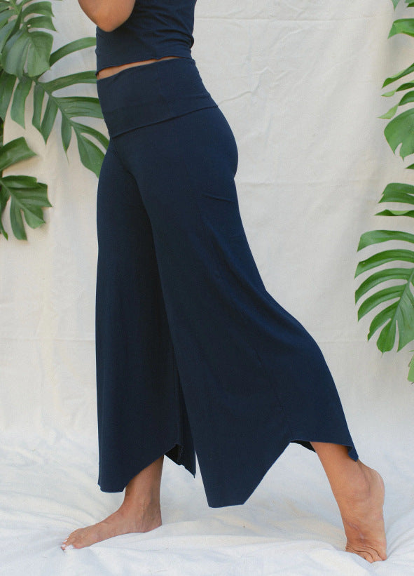 High Waist Irregular Casual Pants Yoga Cropped Pants
