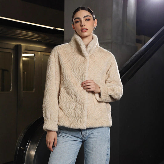 Women's Solid Color High Neck Long Sleeved Thick Coat