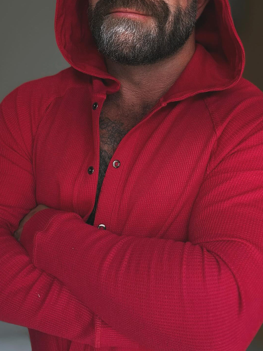 Red Hooded Button - Front Onesie