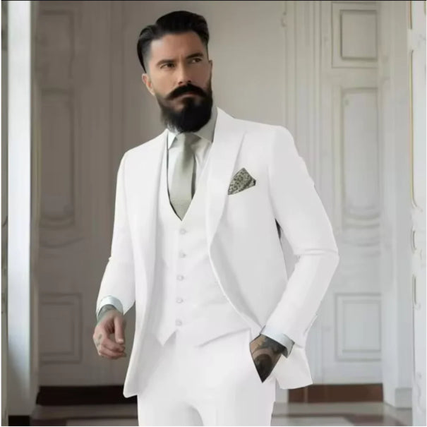 Men's Solid Color Slim Fit Business Suit Set