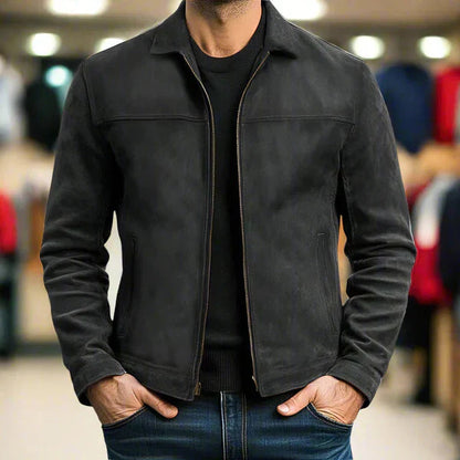 Men's Casual Leather Jacket with Lapel