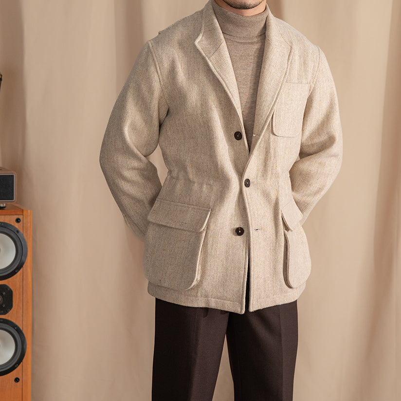 Retro Warm Tweed Jacket with Lapel, British Safari Jacket, Teda