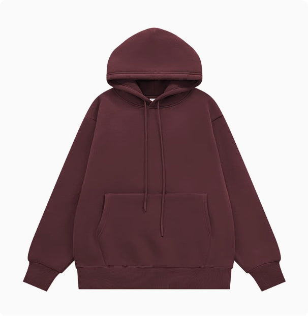 American Street Solid Color Fleece Hooded Sweatshirt For Men And Women