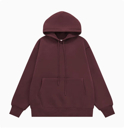 American Street Solid Color Fleece Hooded Sweatshirt For Men And Women