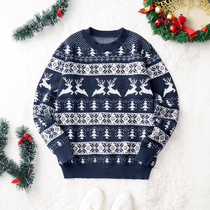 Men's Christmas Sweater, Round Neck, Loose Fit, Jacquard Knitwear