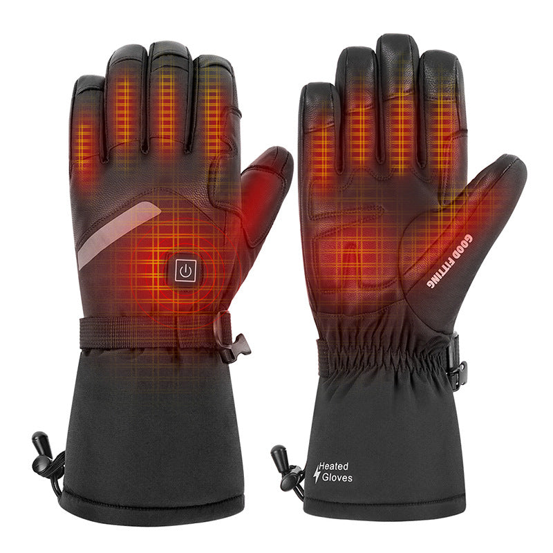 Sheepskin Electric Heating Gloves for Motorcycles, Thermal Smart Touch Screen, and Outdoor Skiing