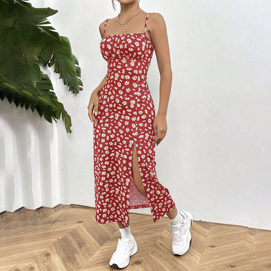 Spaghetti Straps Chest Wrap Slit Sheath Women's Dress