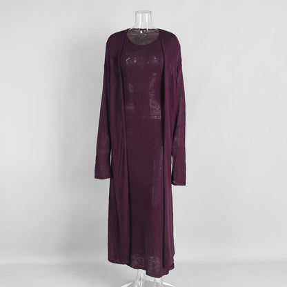 Knitted Cardigan Sleeveless Dress Two-Piece Set