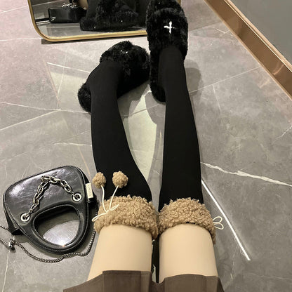 Lamb black wool knee-high socks