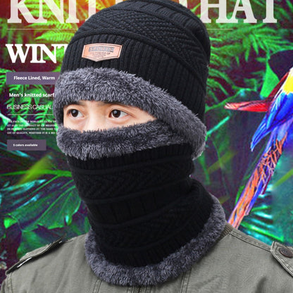 Men's Winter Hat, Warm Ear Protection, Fleece Knitted Hat, Thickened Scarf, Two-Piece Set