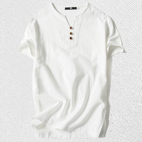 Loose Cotton and Linen Men's T-Shirt