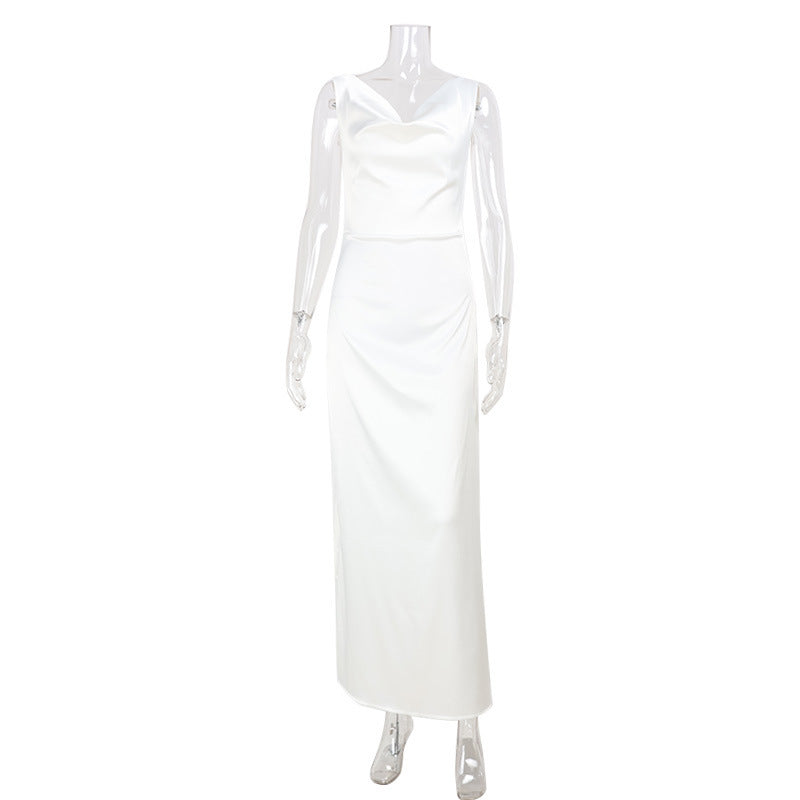 Women's Fashion Swing Collar Dress Satin Dinner Dress
