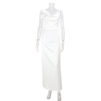 Women's Fashion Swing Collar Dress Satin Dinner Dress