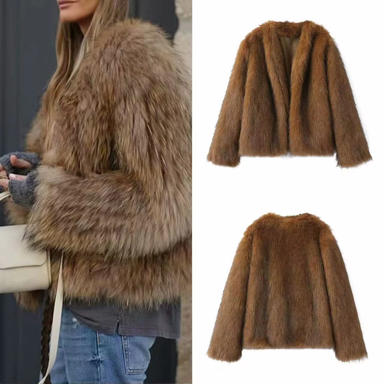 Stylish Polyester Fur Overcoat Coat