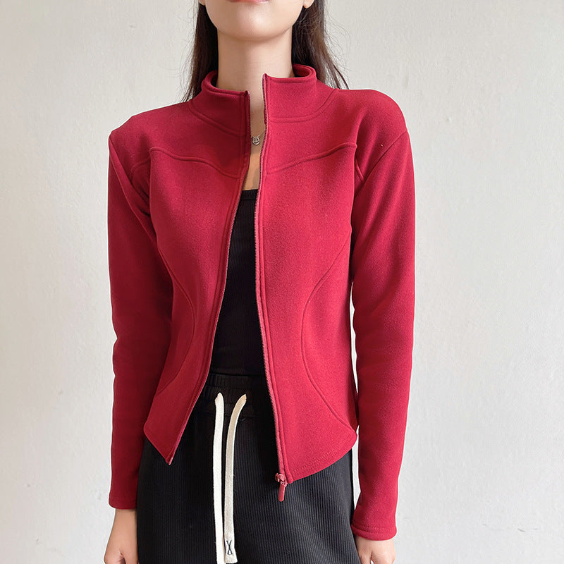 Women's Stand Collar Short Coat Cashmere Hoodie Plus Velvet Thickening