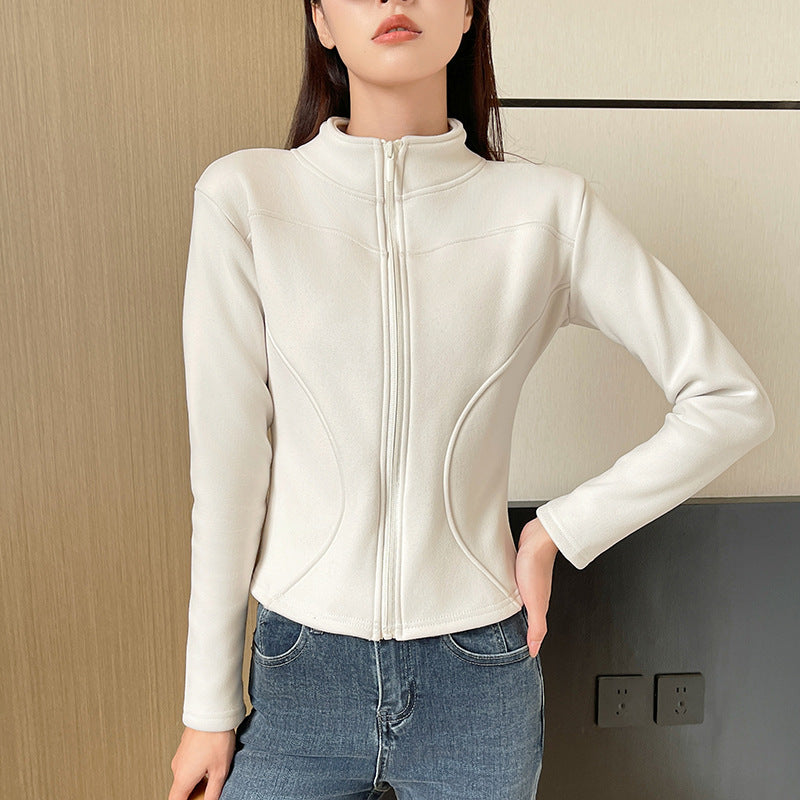 Women's Stand Collar Short Coat Cashmere Hoodie Plus Velvet Thickening