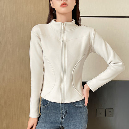 Women's Stand Collar Short Coat Cashmere Hoodie Plus Velvet Thickening