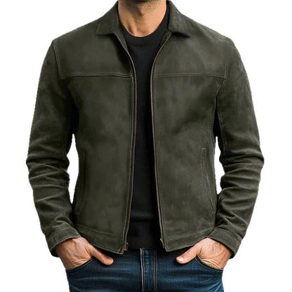 Men's Casual Leather Jacket with Lapel