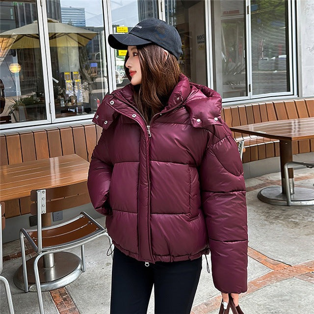 Elegant Fluffy Hooded Cotton Jacket Puffer Jacket Coat Warm Commute