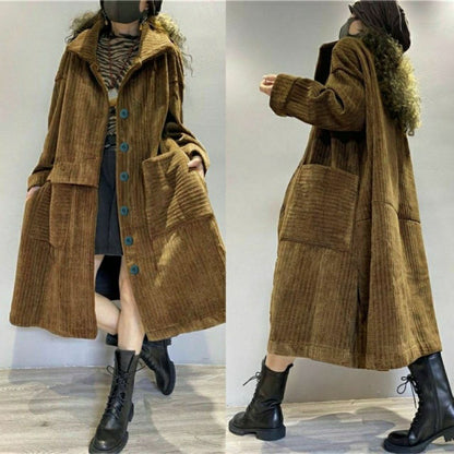 Corduroy Plus Size Women's Coat, Medium Length