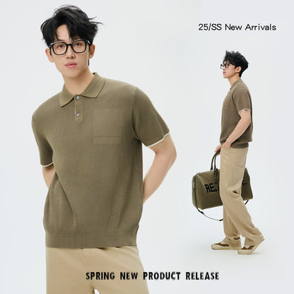 Casual Business Men's High Sense Summer Contrast Color Lapels Sweater