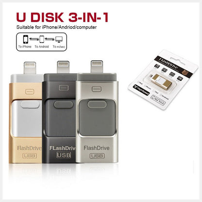 Three-in-One OTG USB Flash Drive for Computer and Cell Phone